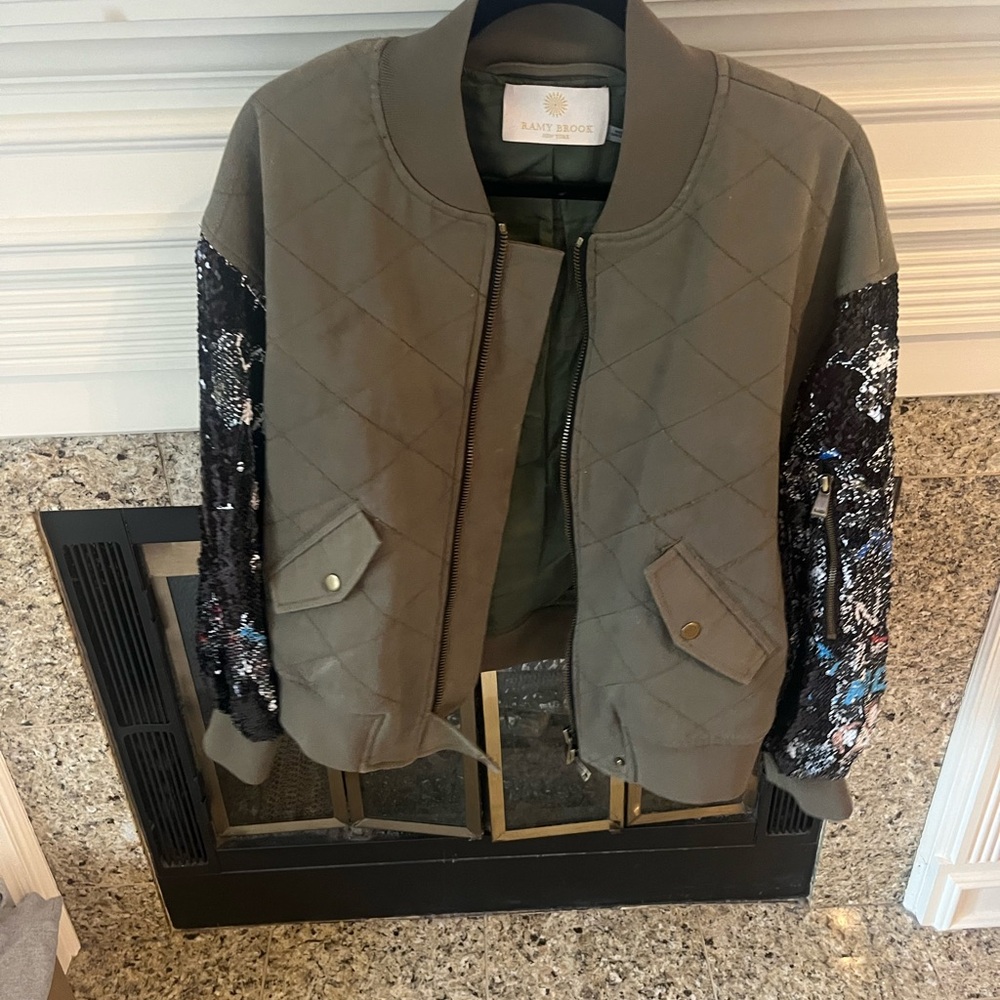 Ramy Brook Size Large Quilted Sequin Bomber Jacket